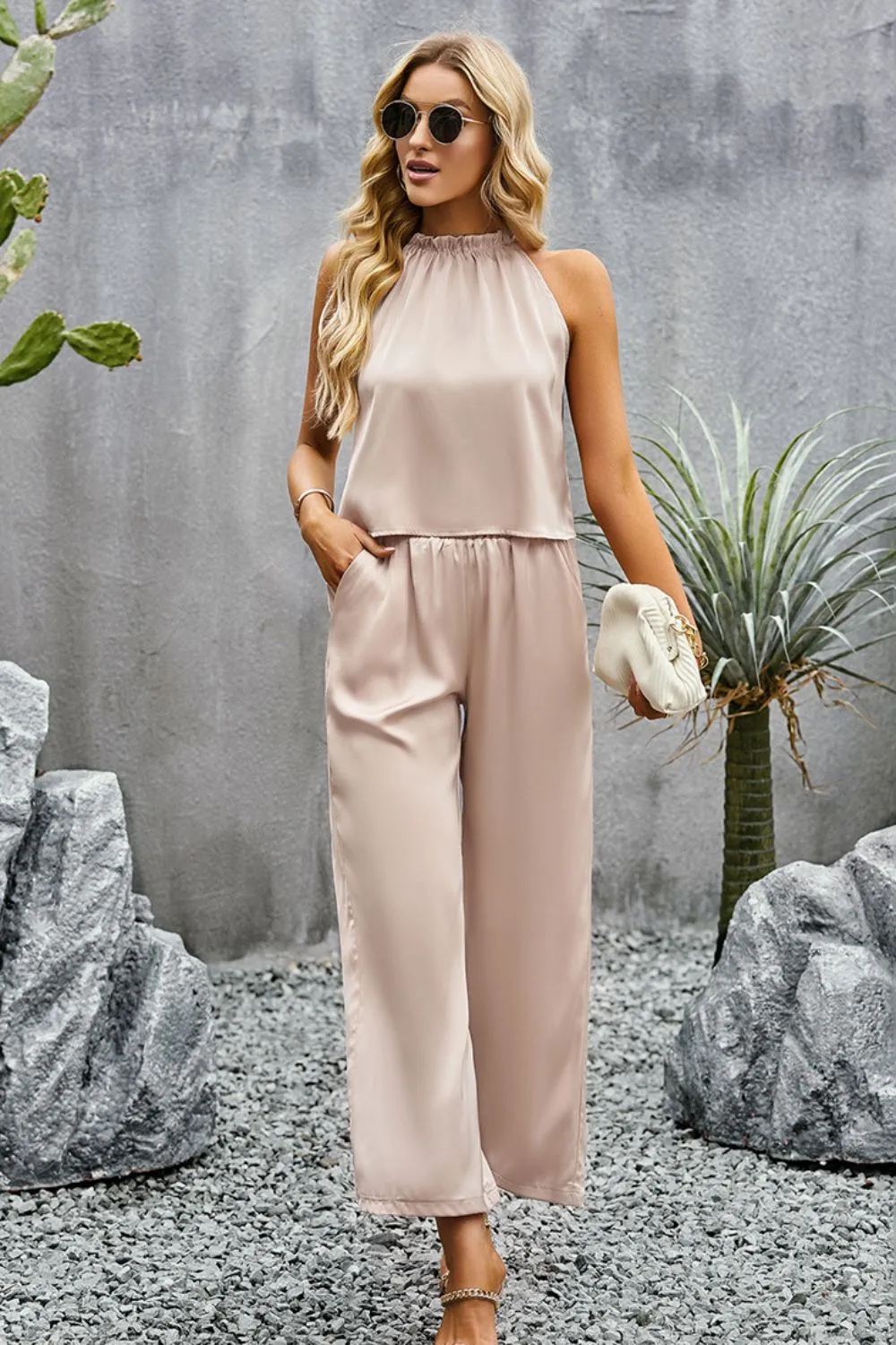 Desert Grecian Neck Sleeveless Top and Pants Set