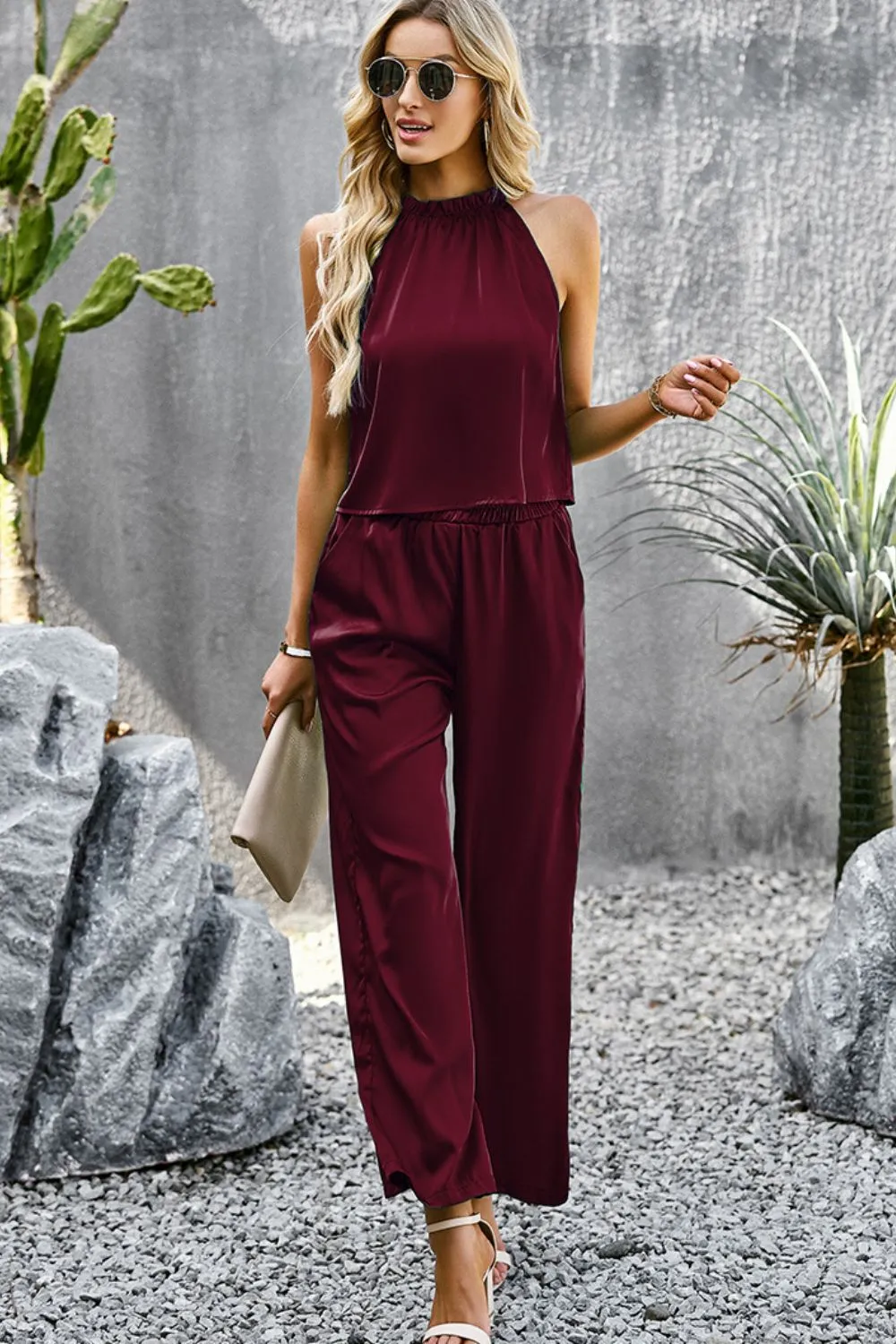 Desert Grecian Neck Sleeveless Top and Pants Set