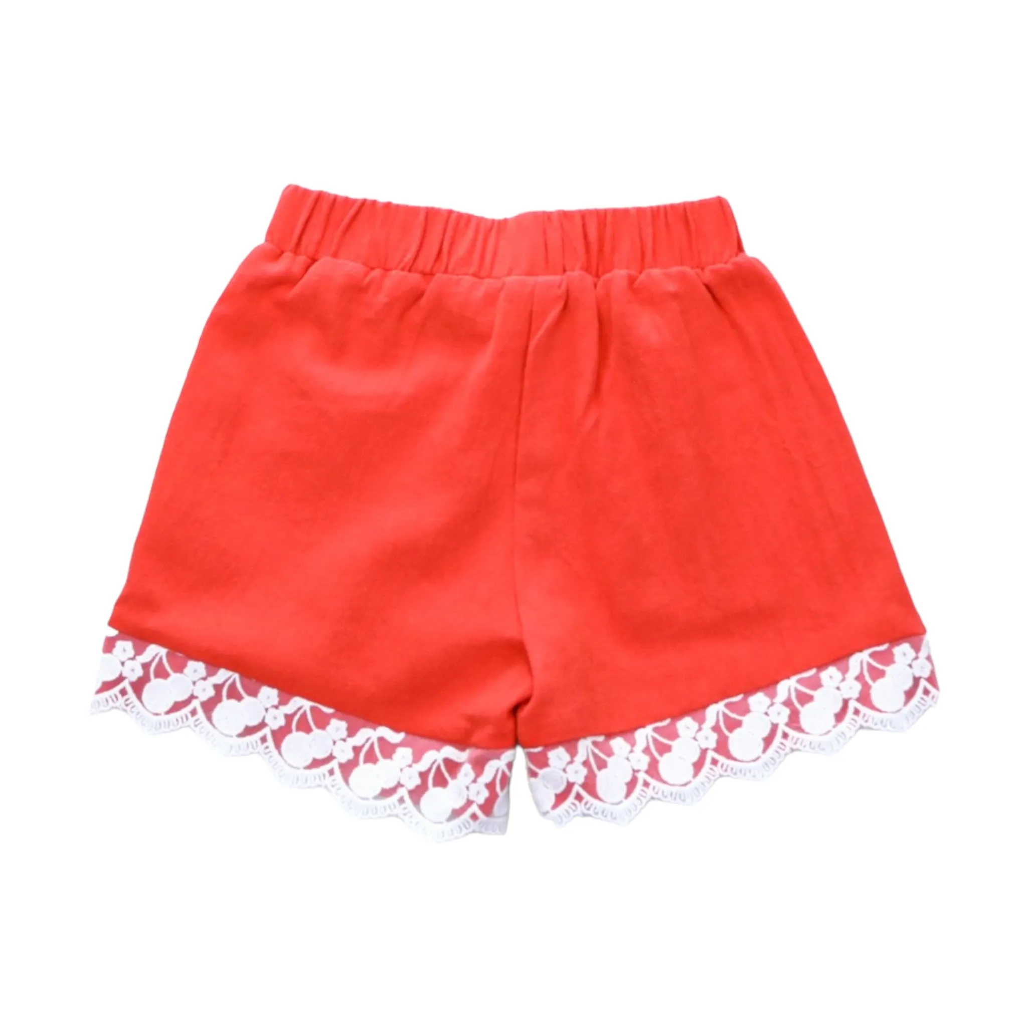 Elastic Waist Shorts w/Cherry Lace Hem Detail