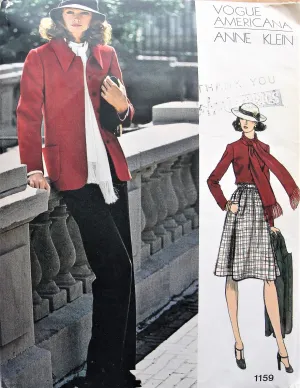 FABULOUS Anne Klein Jacket,Pants,Skirt,Blouse and Scarf Pattern Vogue Americana 1159 Bust 34 Vintage Sewing Pattern FACTORY FOLDED   Label