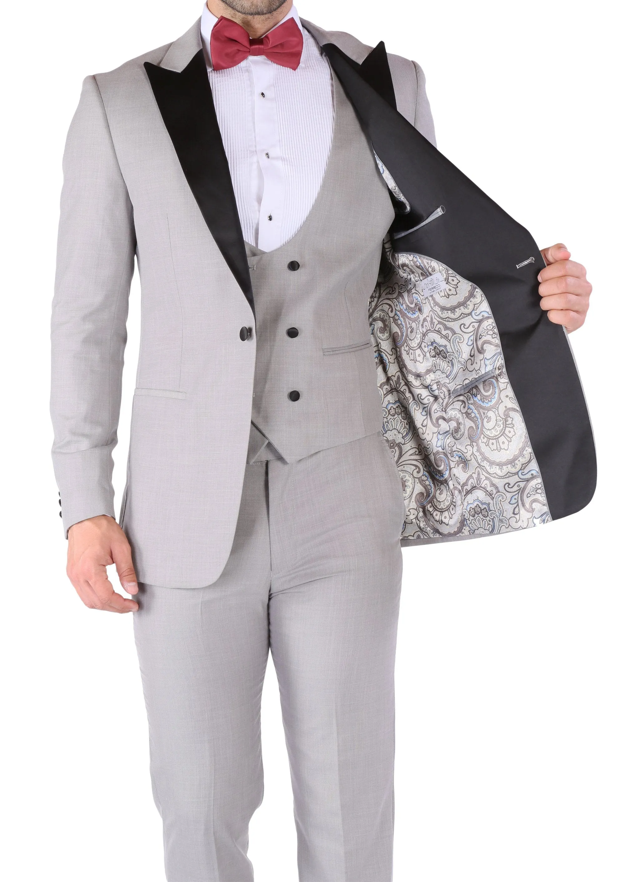 Ferrecci Luna 3 Piece Slim Fit Grey Peak Lapel Tuxedo