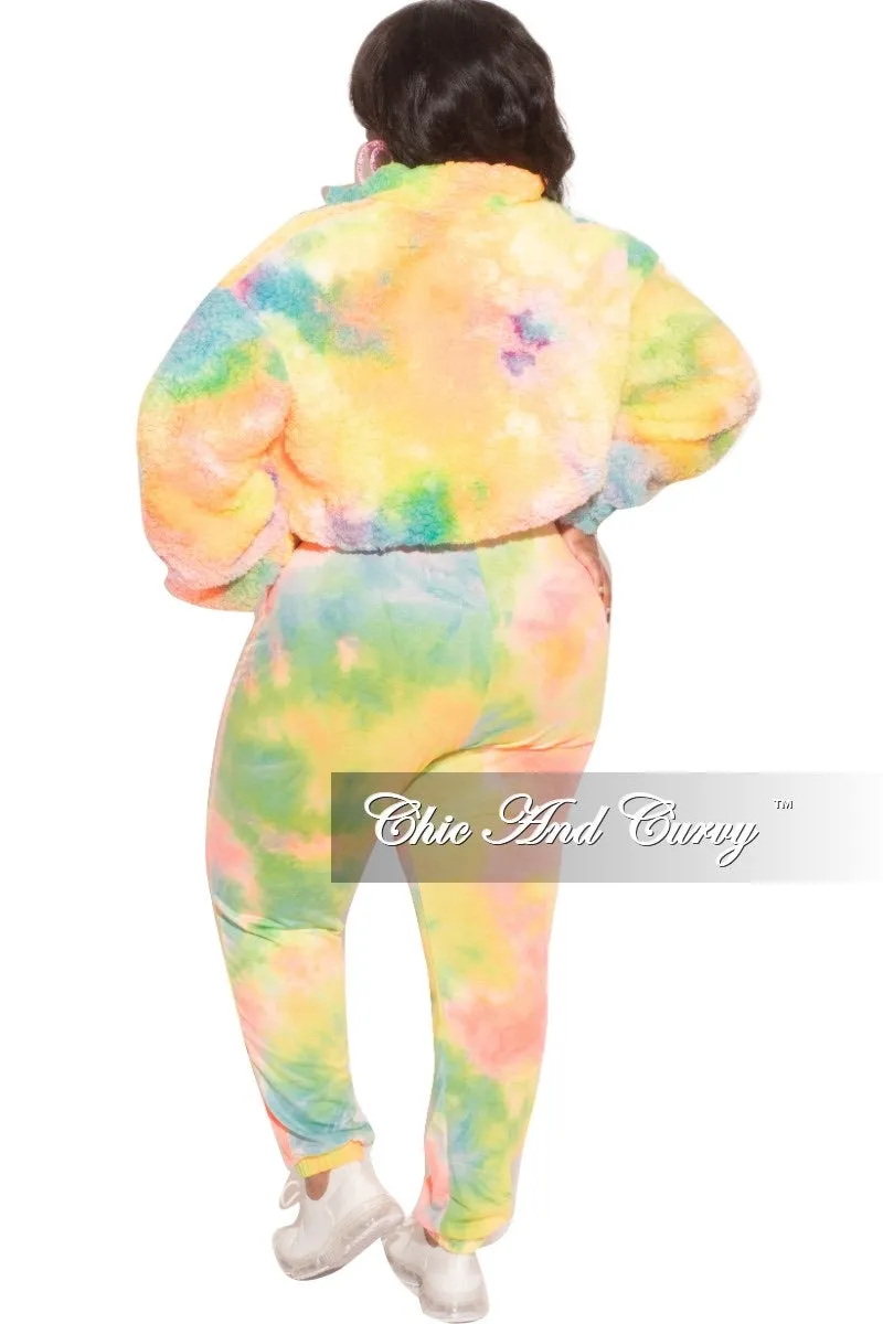 Final Sale Plus Size 2-Piece Set Fleece Jacket & Legging in Pastel Rainbow