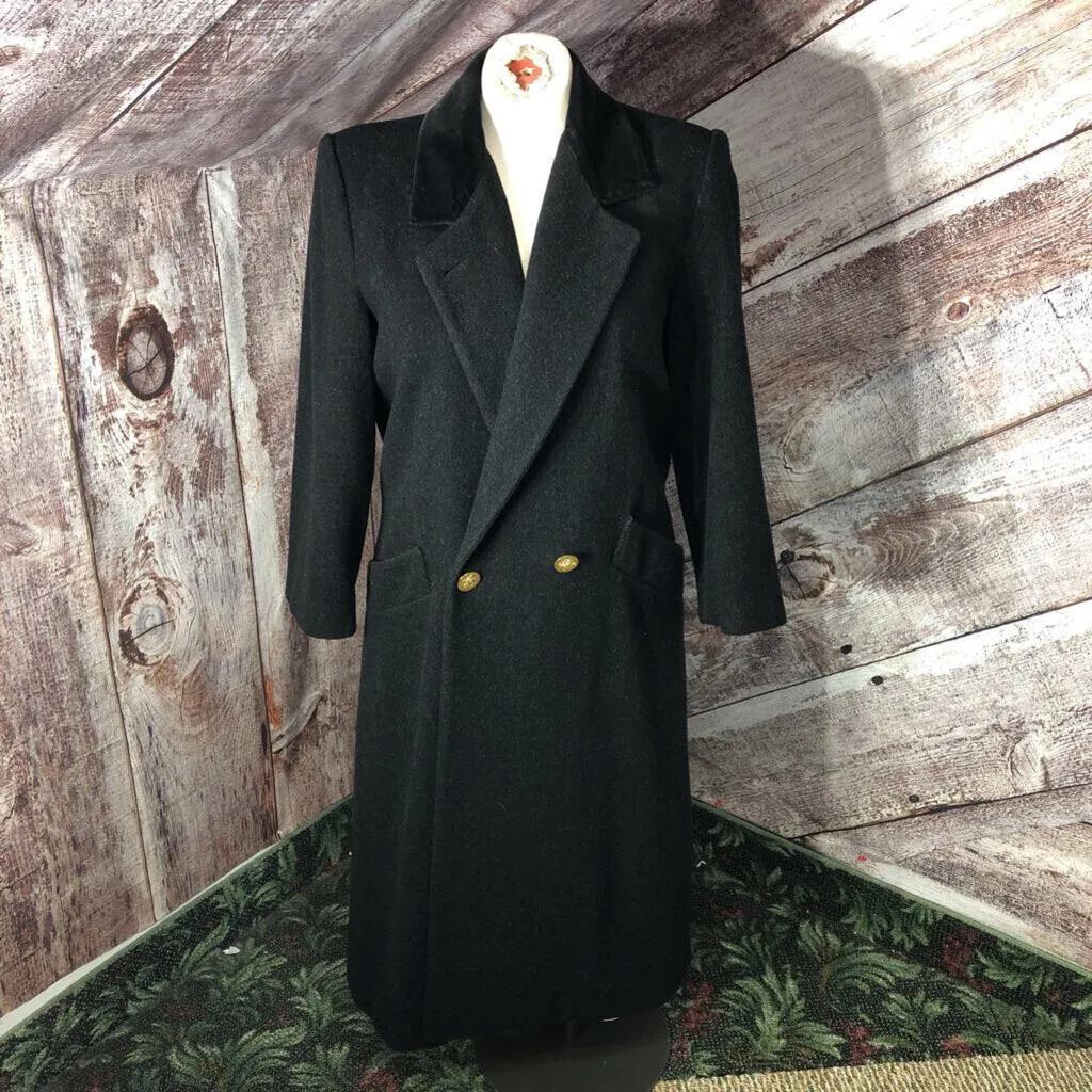 FORRANI BLK 100% WOOL VELVET COLLAR OVERCOAT SZ 13/14 TCC