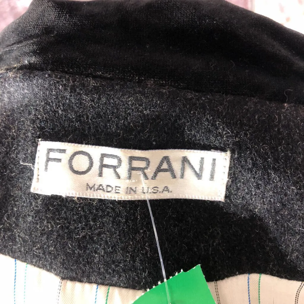 FORRANI BLK 100% WOOL VELVET COLLAR OVERCOAT SZ 13/14 TCC