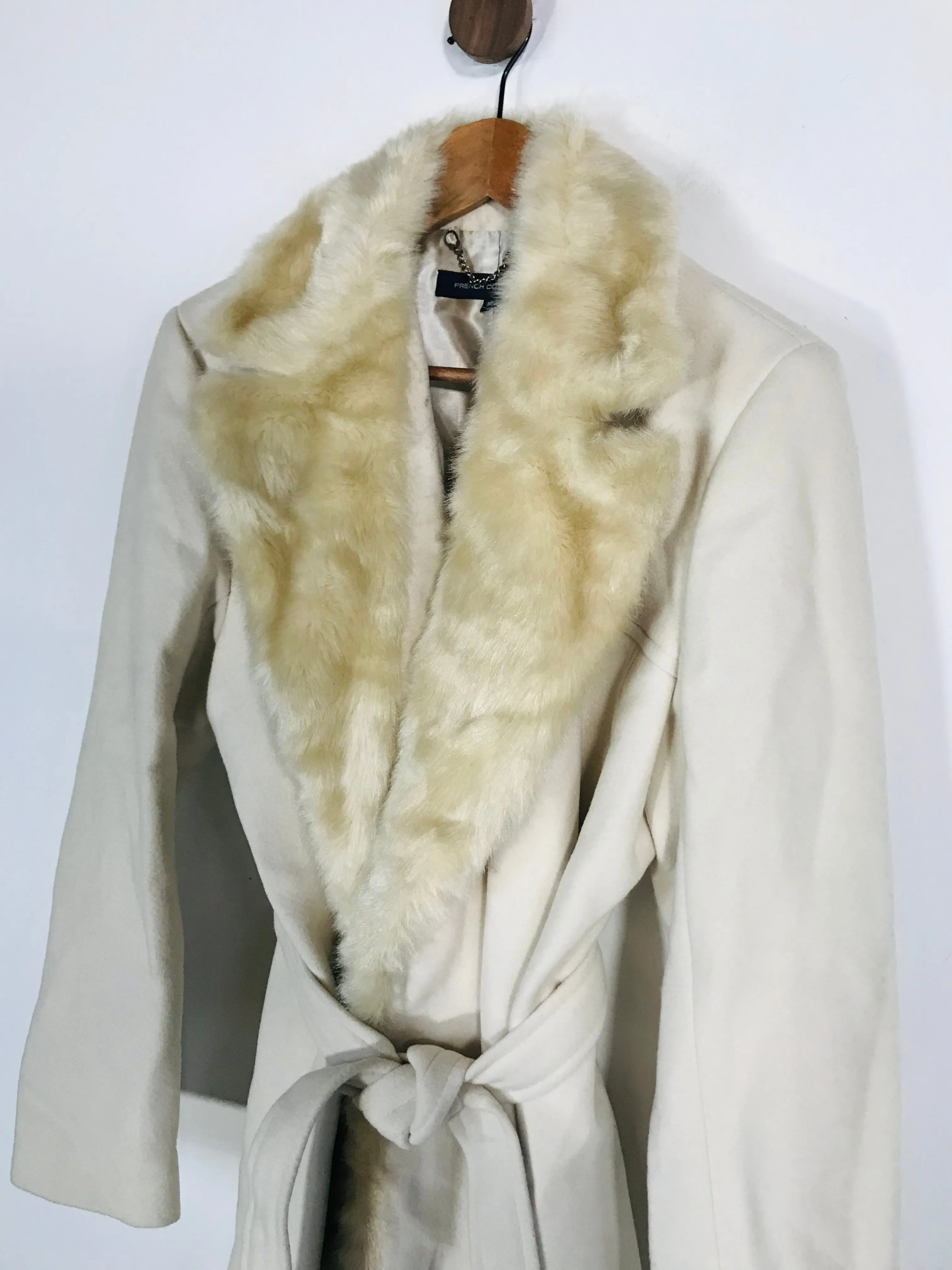 French Connection Women's Faux Fur Wool Overcoat Coat | UK16 | Beige