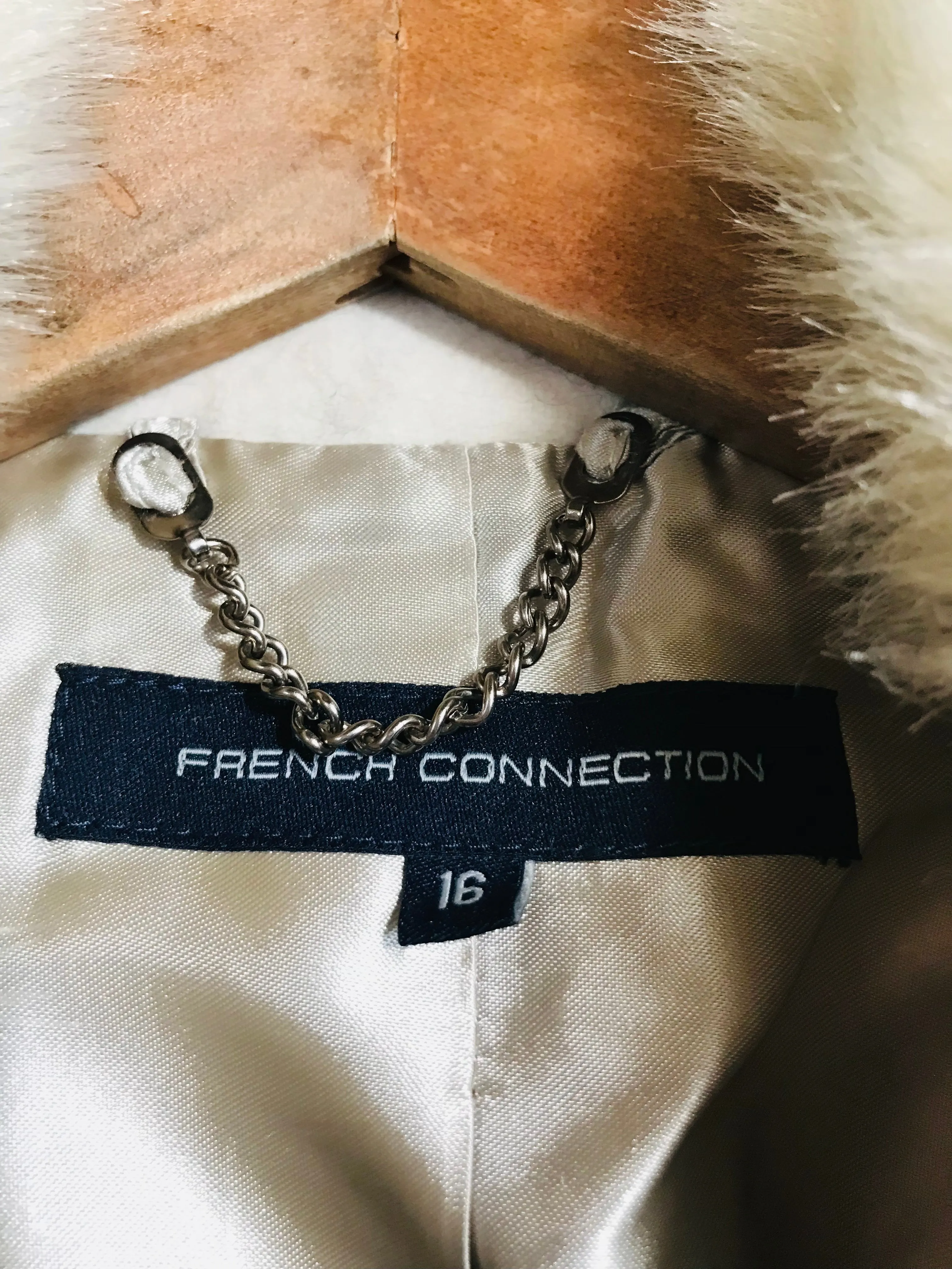 French Connection Women's Faux Fur Wool Overcoat Coat | UK16 | Beige