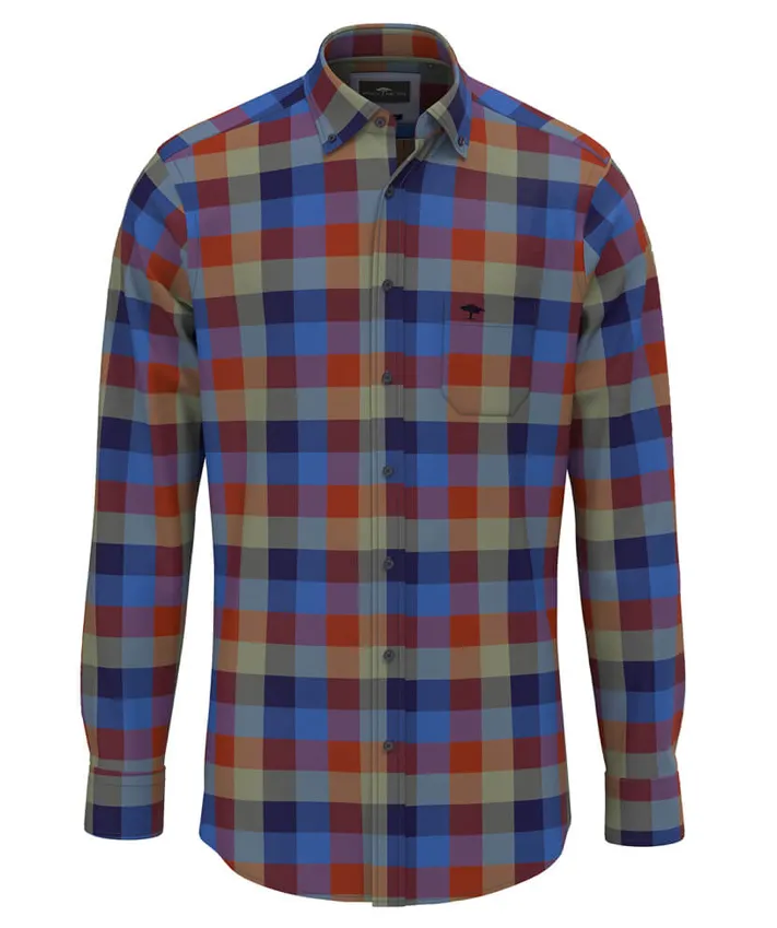 FYNCH HATTON® Supersoft Square Check Shirt/Rust - New AW24