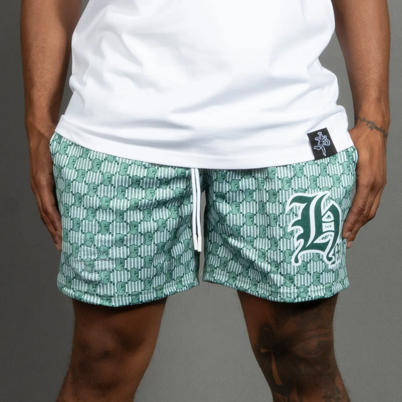 Green HM Ski Mask Pattern Shorts