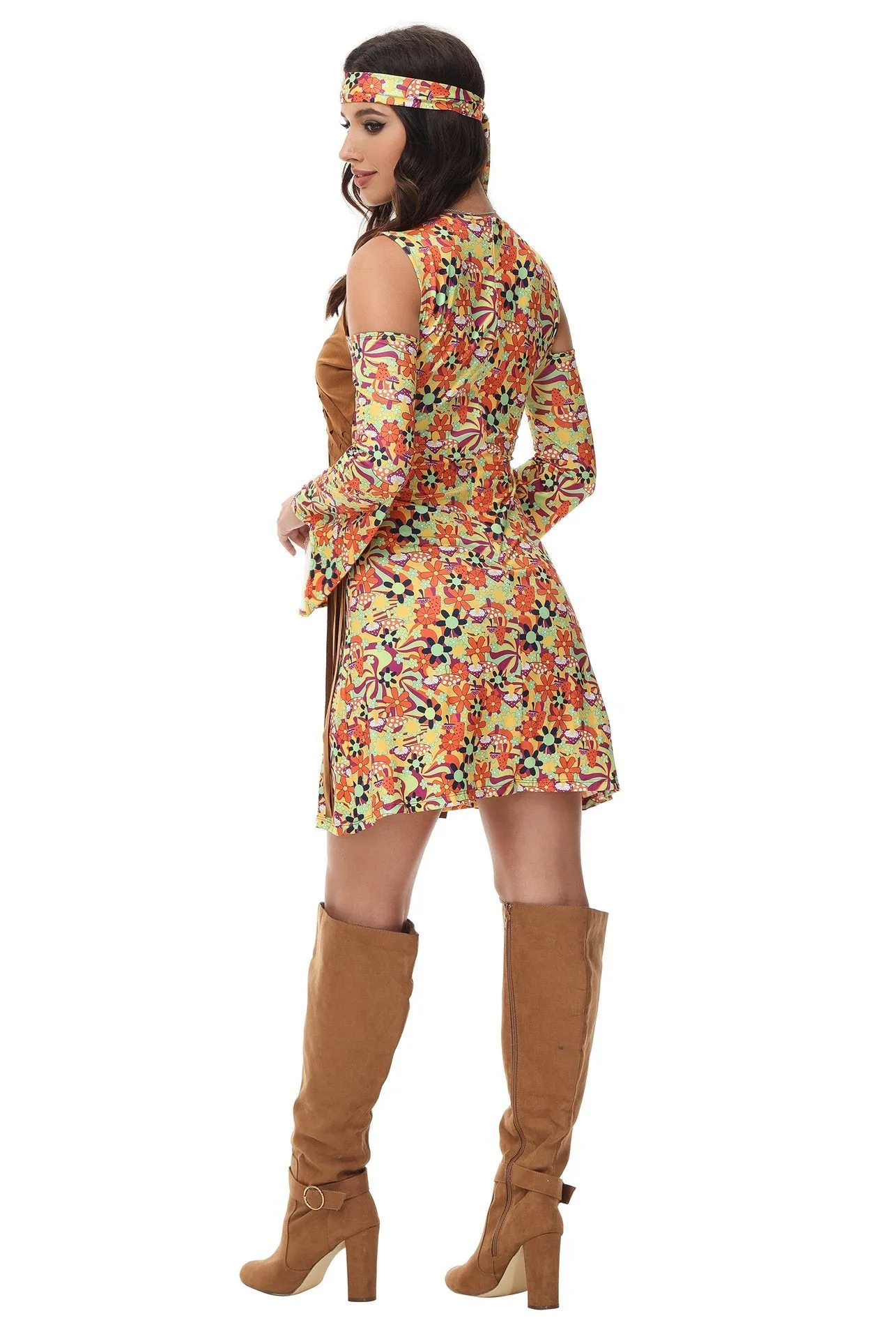 Halloween cosplay Adult retro 70s disco Hippie Fancy Dress Costume