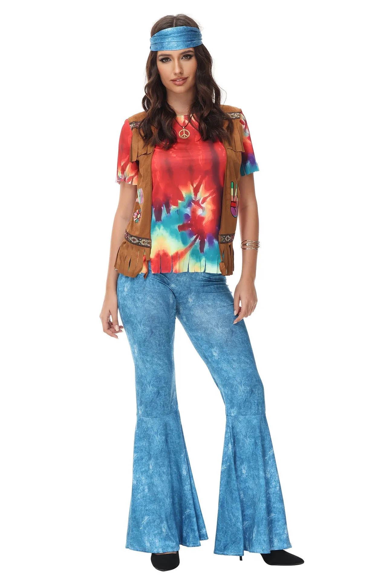 Halloween cosplay Adult retro 70s disco Hippie Fancy Dress Costume