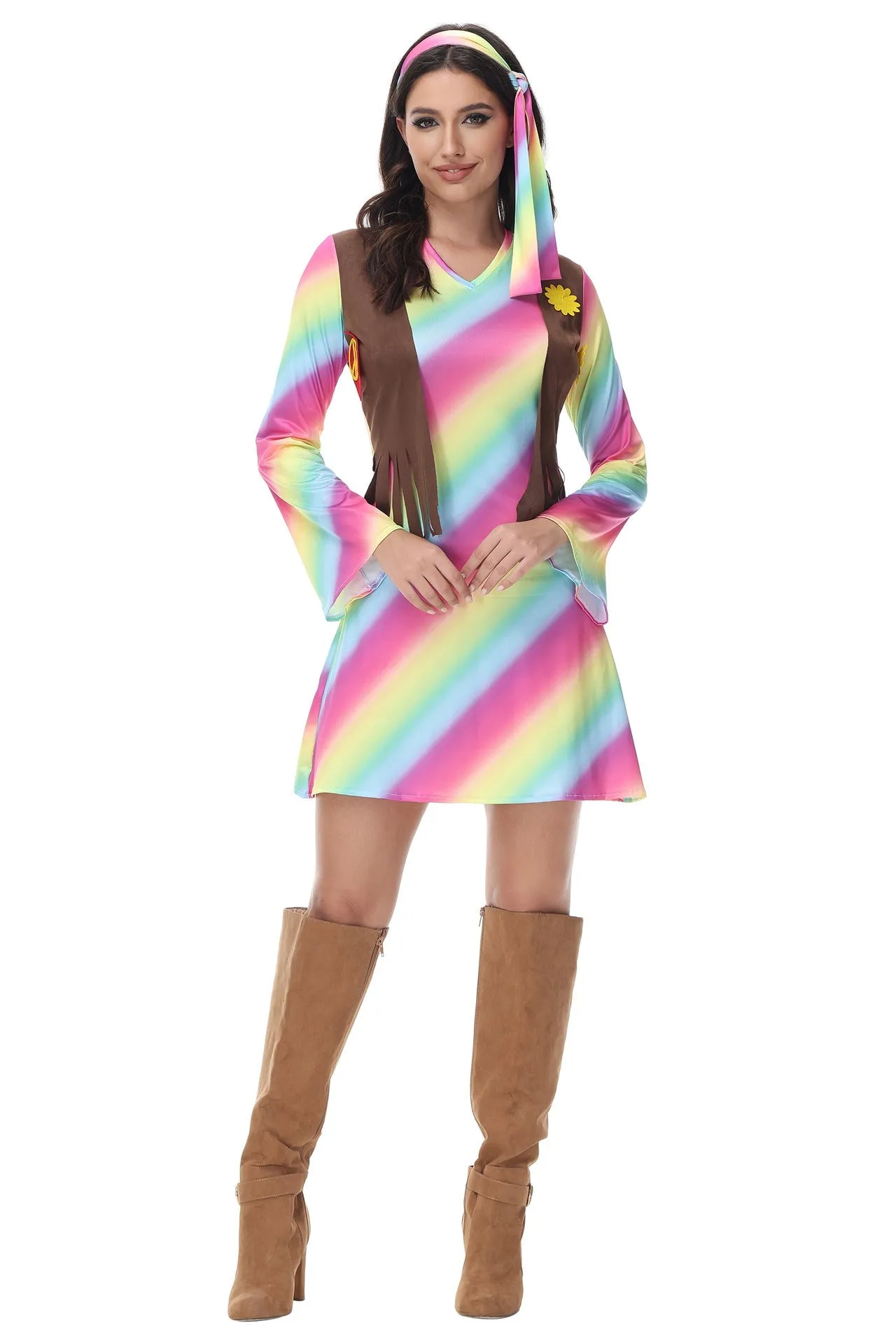 Halloween cosplay Adult retro 70s disco Hippie Fancy Dress Costume