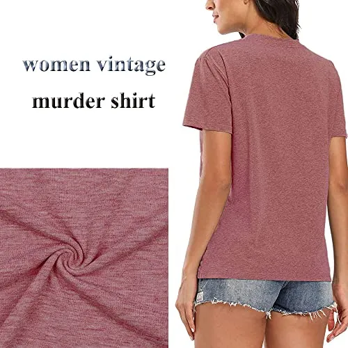 Horror Women Shirt Maybe 3 People Novelty Friend Graphic I Like Murder Shows Summmer Beach Top Short Sleeve Tee, Red