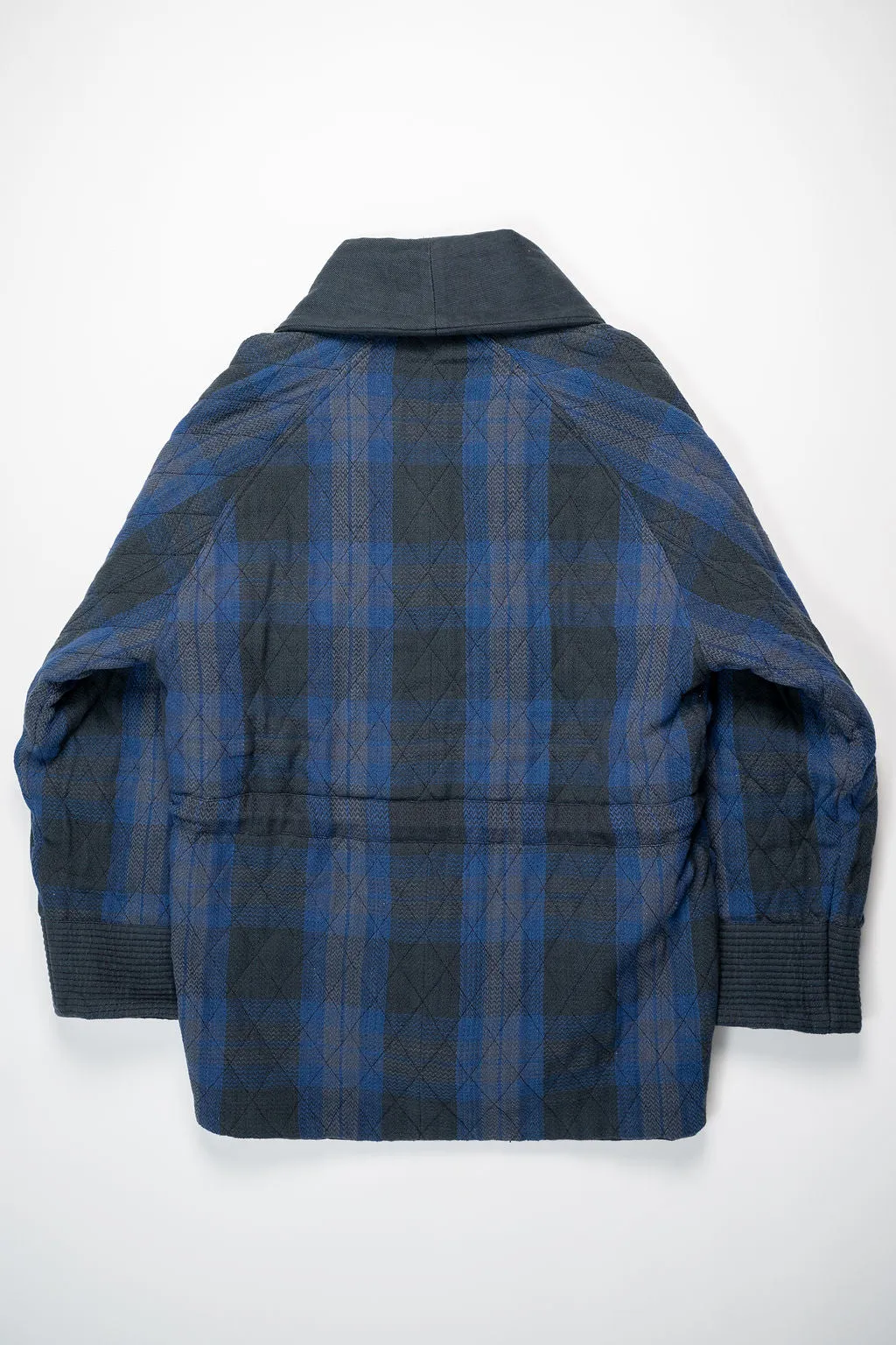 Indi   Ash Reversible Shawl Overcoat - Iron/Indigo Handwoven Denim/Plaid