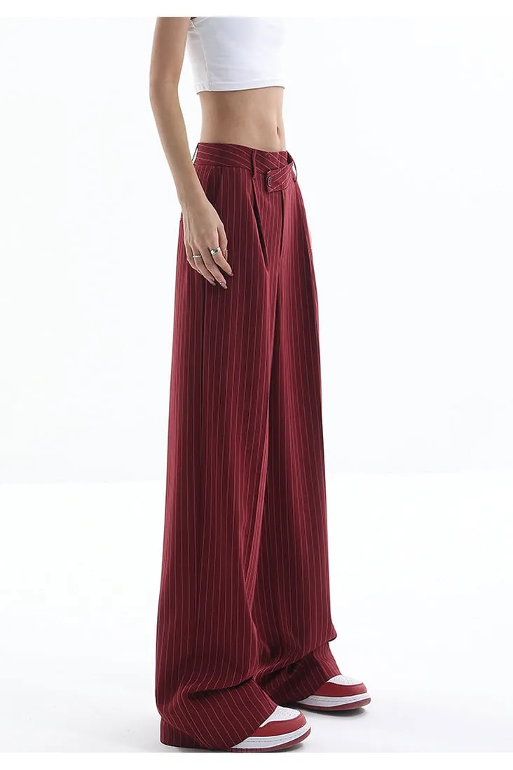 Irregular Stripe Draped Suit Pants & Loose Wide Leg Design