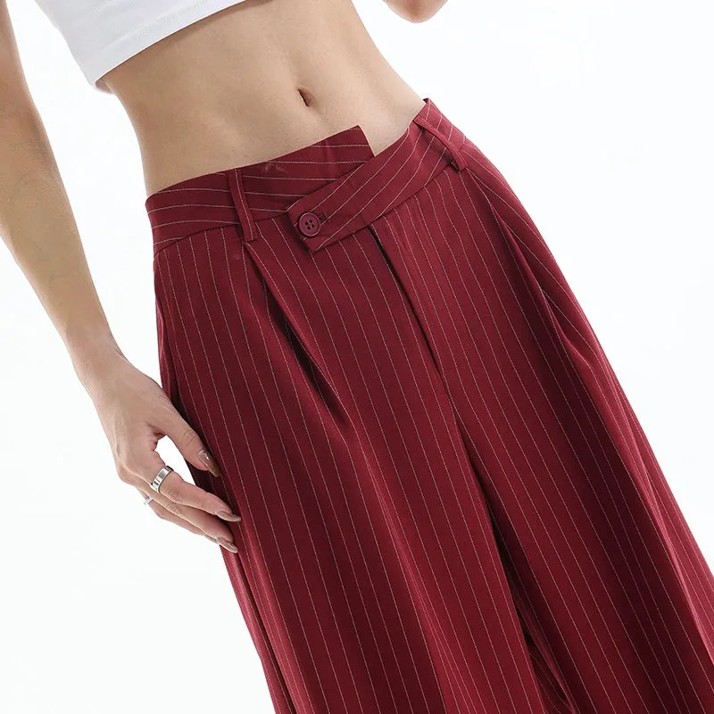 Irregular Stripe Draped Suit Pants & Loose Wide Leg Design