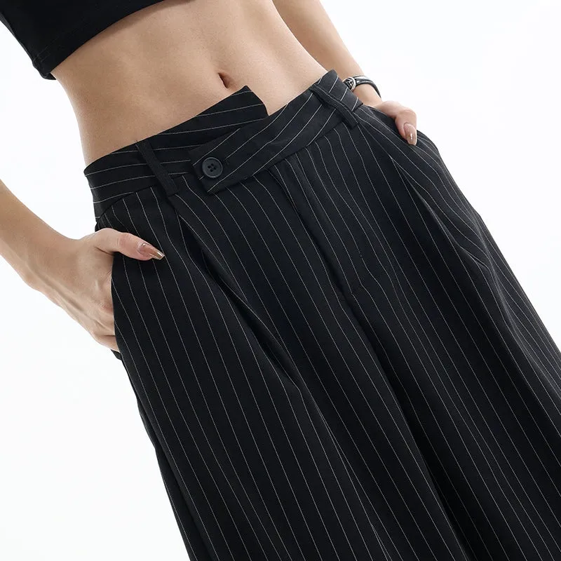 Irregular Stripe Draped Suit Pants & Loose Wide Leg Design