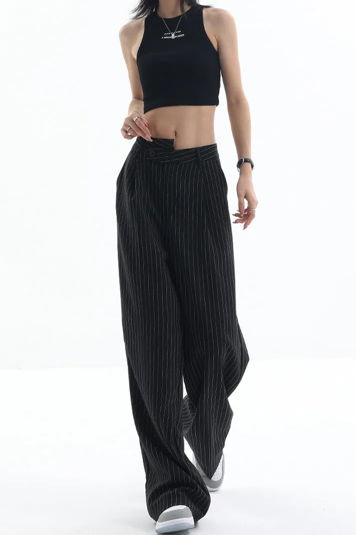 Irregular Stripe Draped Suit Pants & Loose Wide Leg Design