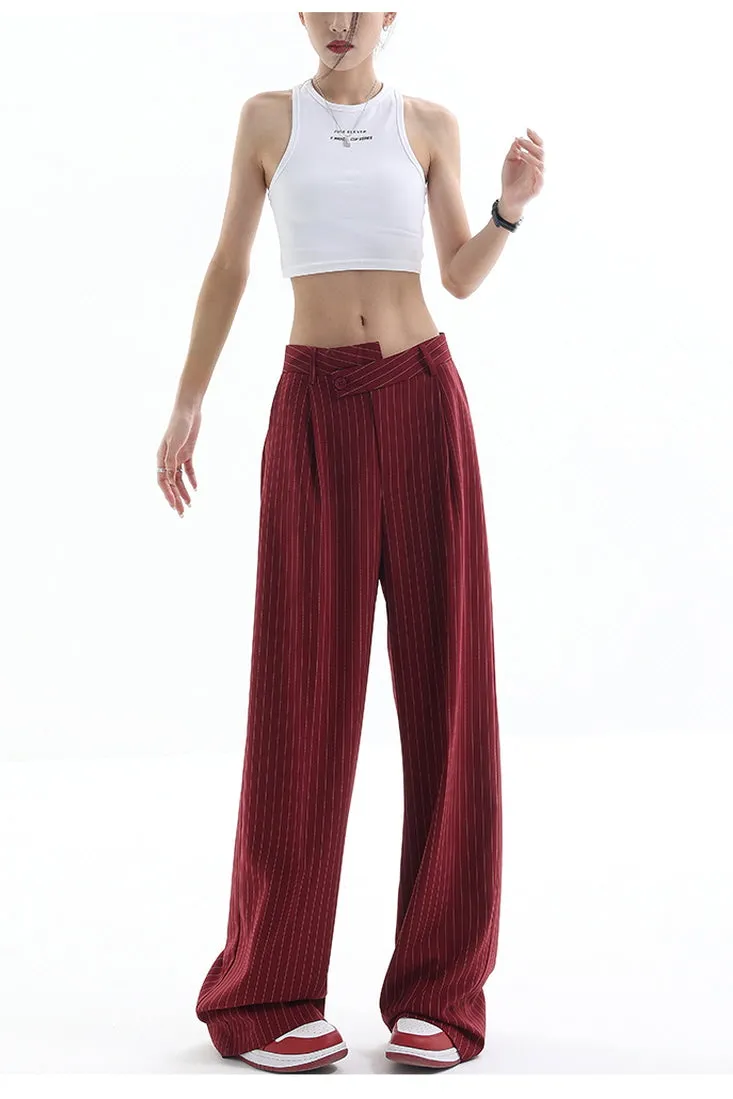 Irregular Stripe Draped Suit Pants & Loose Wide Leg Design