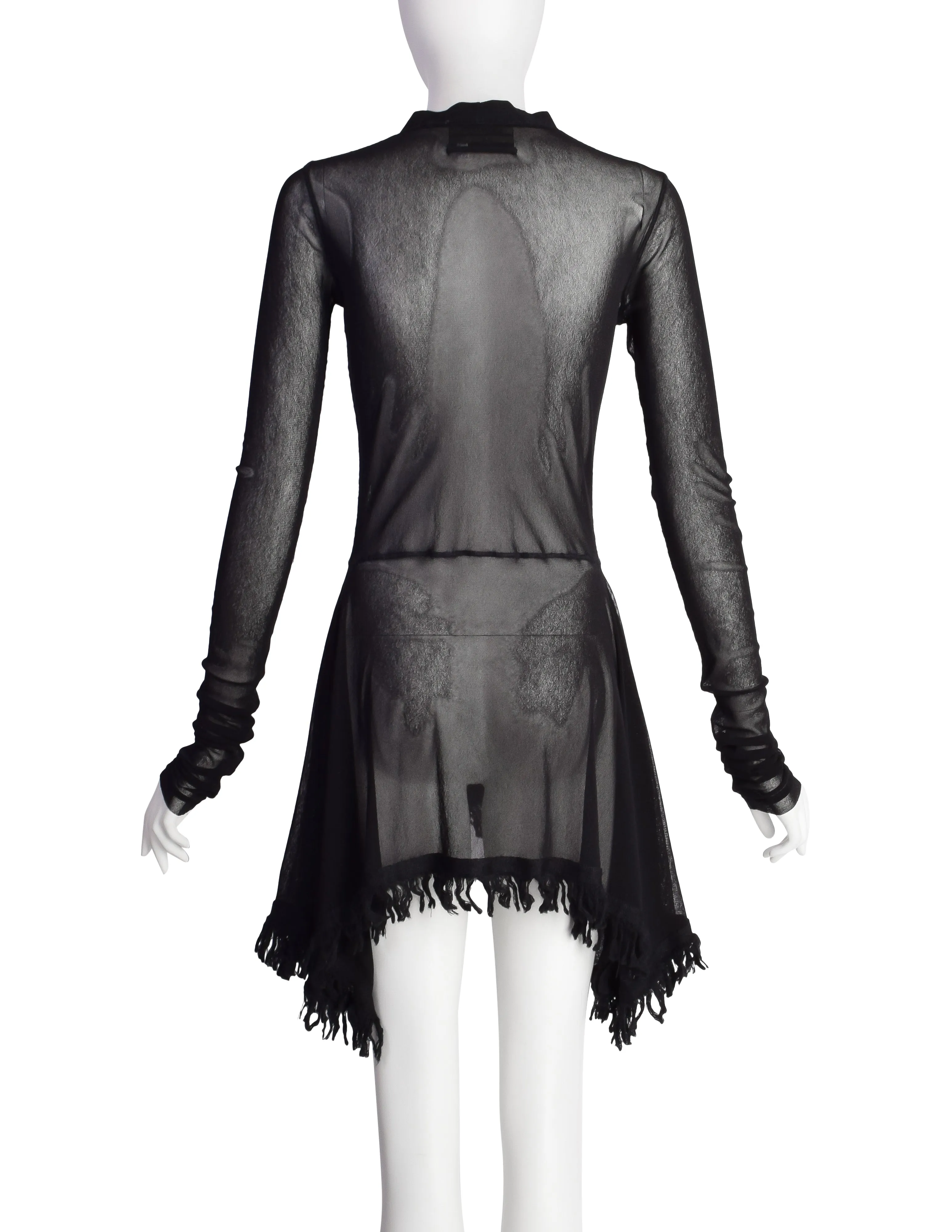 Jean Paul Gaultier Vintage Black Sheer Mesh Fringe Trim Cardigan