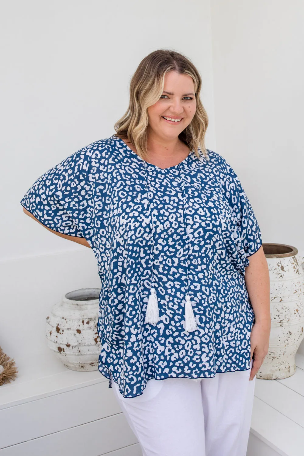 Kaftan Top - Blue Leopard