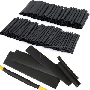 Katzco Heat Shrink Tubing Kit - 127 Piece Set of Black Assorted Wire Wrap Electrical