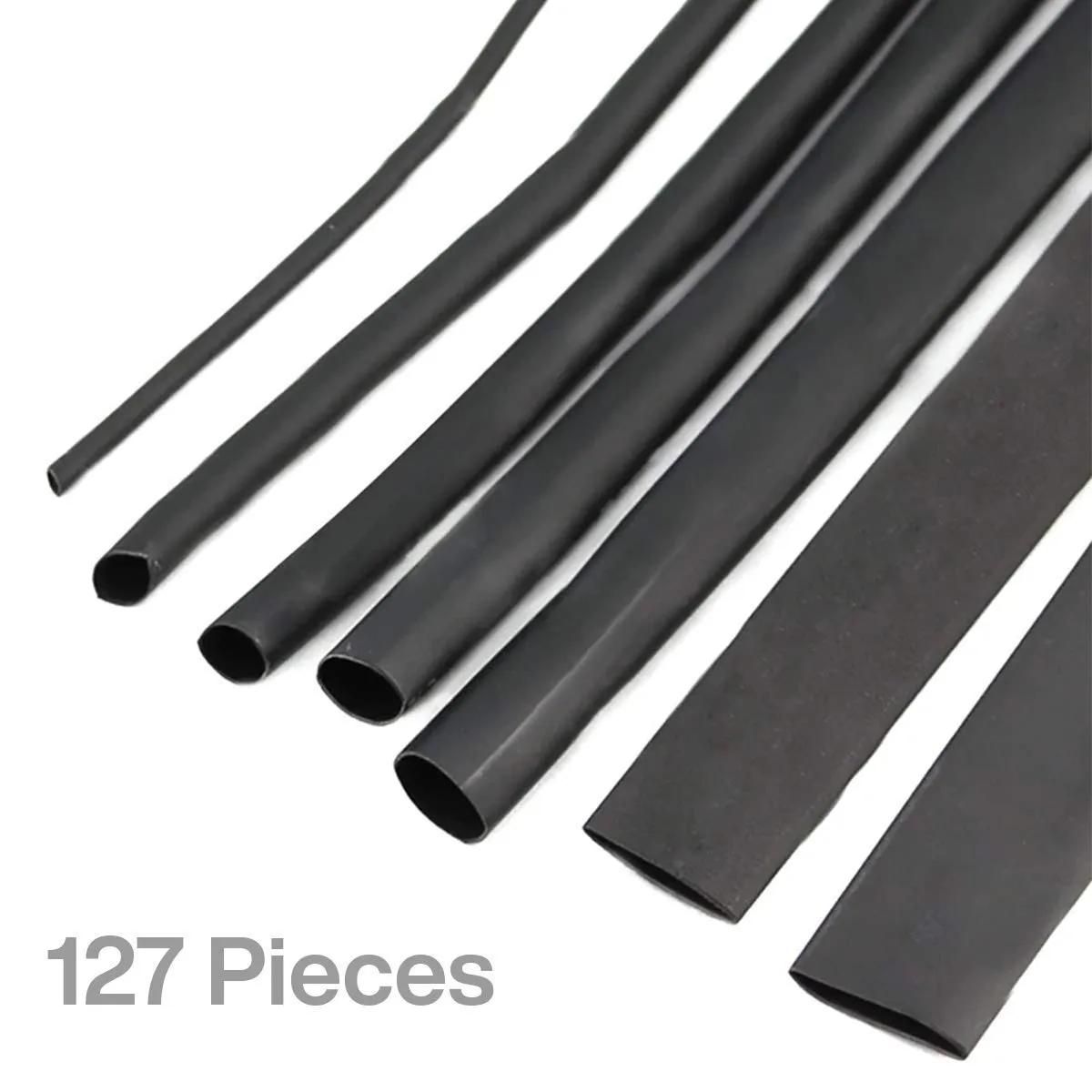 Katzco Heat Shrink Tubing Kit - 127 Piece Set of Black Assorted Wire Wrap Electrical