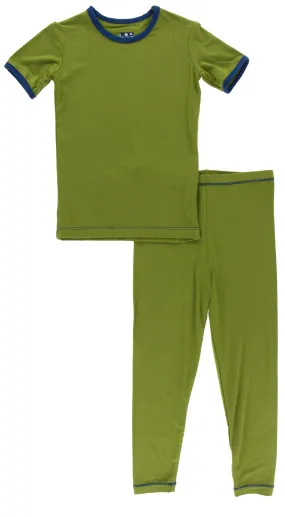 KicKee Pants Solid Grasshopper with Navy S/S Pajama Set with Pants