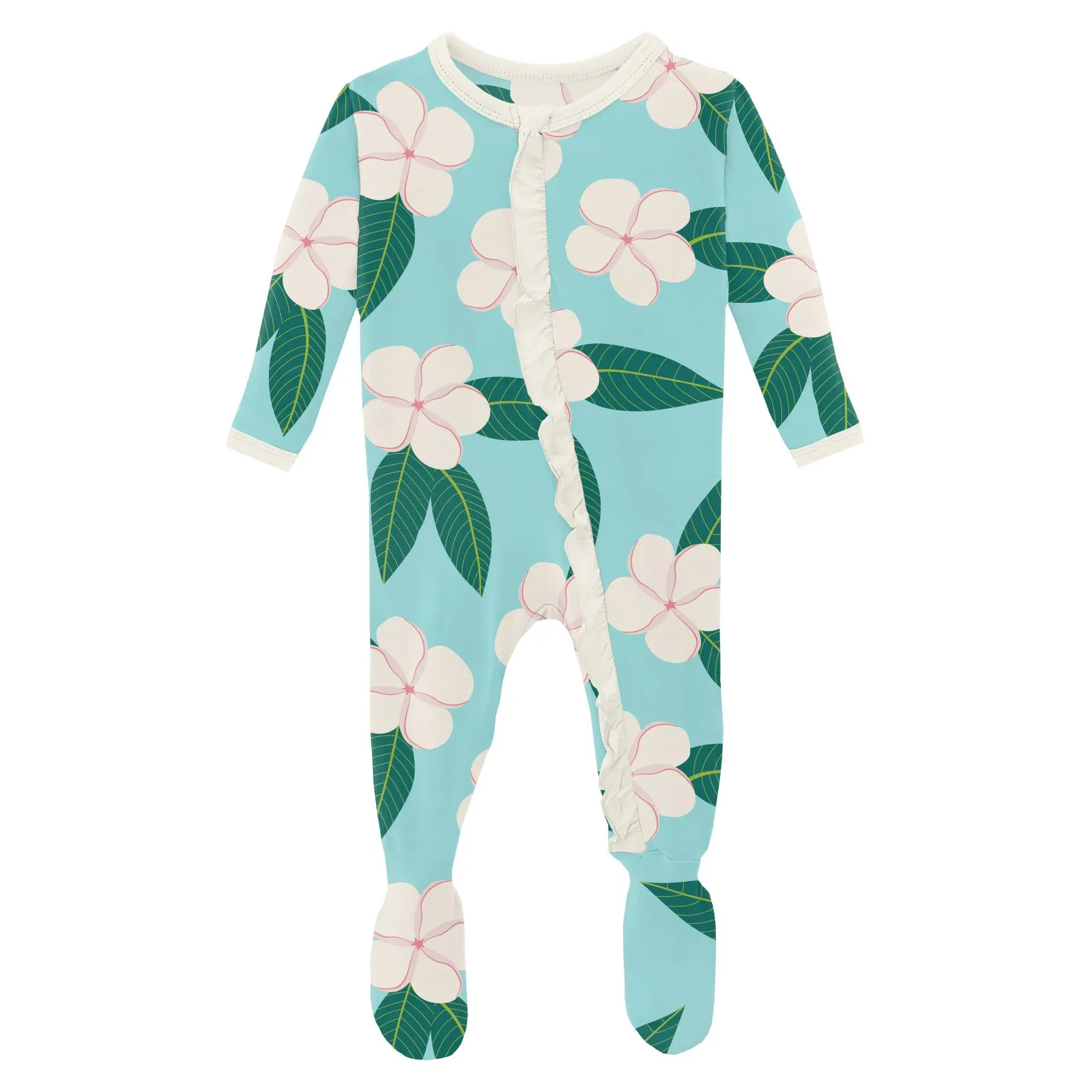 KicKee Pants Summer Sky Plumeria Classic Ruffle Footie with Zipper