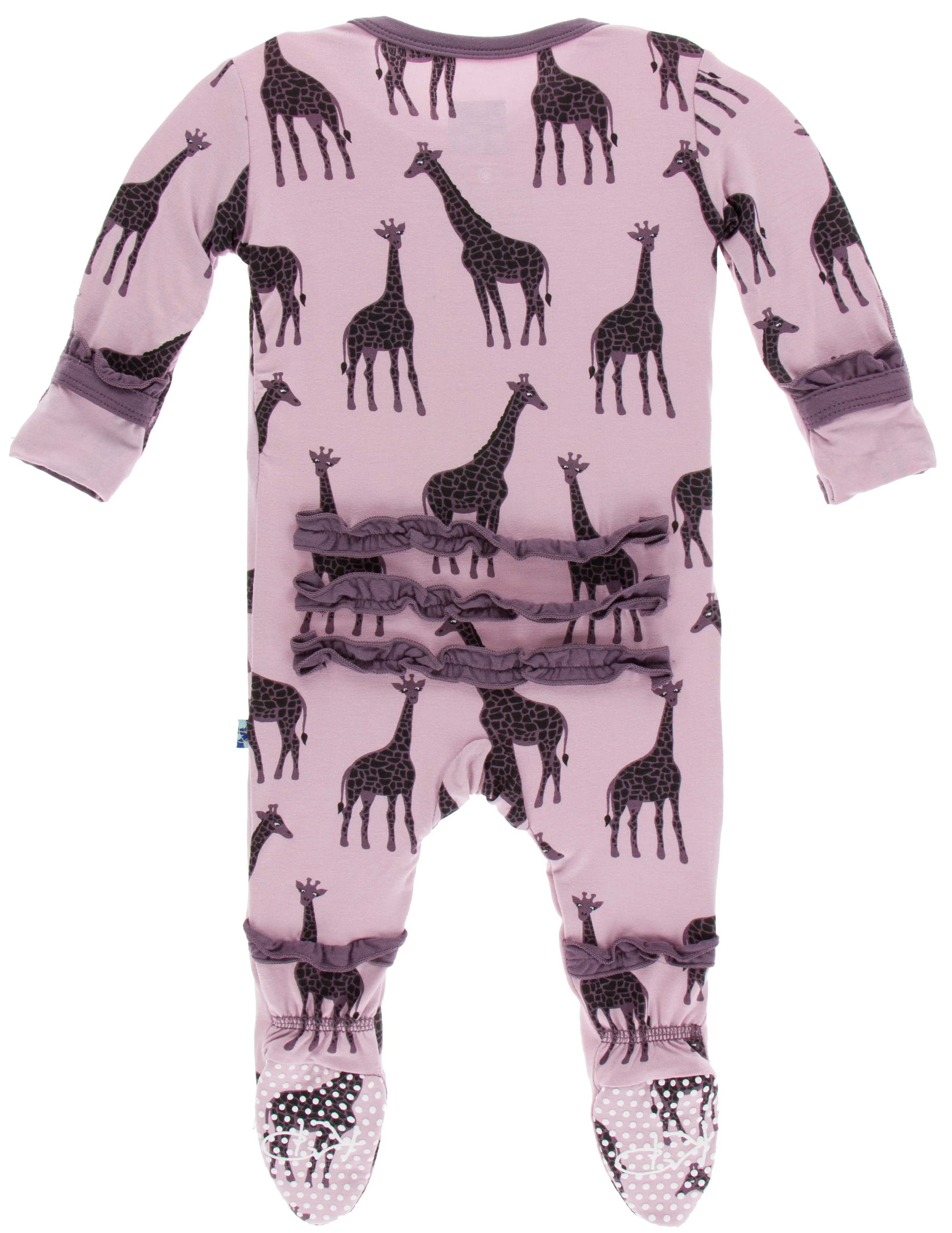 KicKee Pants Sweet Pea Giraffe Layette Classic Ruffle Footie with Zipper