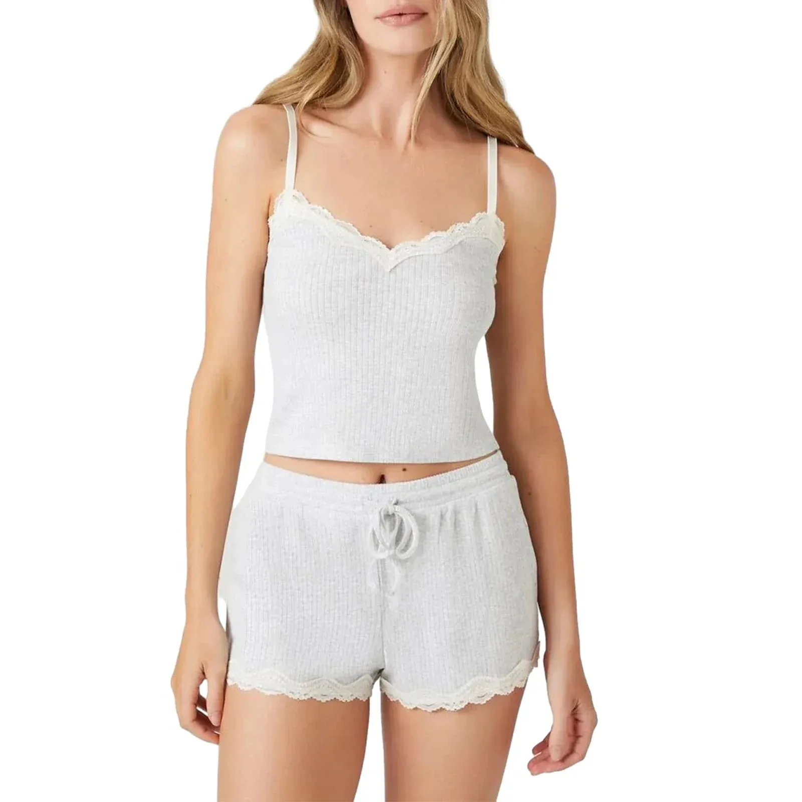 Lace Cami Top Low Waisted Shorts Y2k Knitted Set Sleepwear Sexy Pajamas