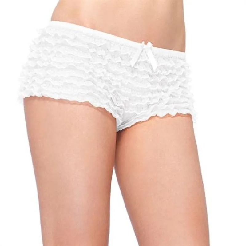 Lace Ruffle Tanga Shorts - One Size - White