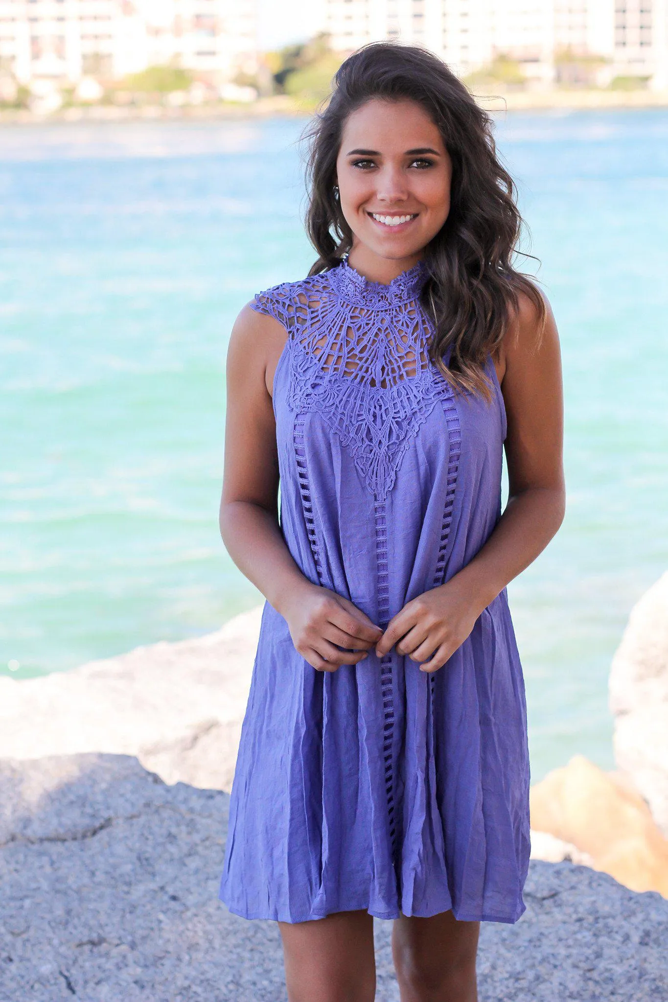 Lavender Crochet Short Dress