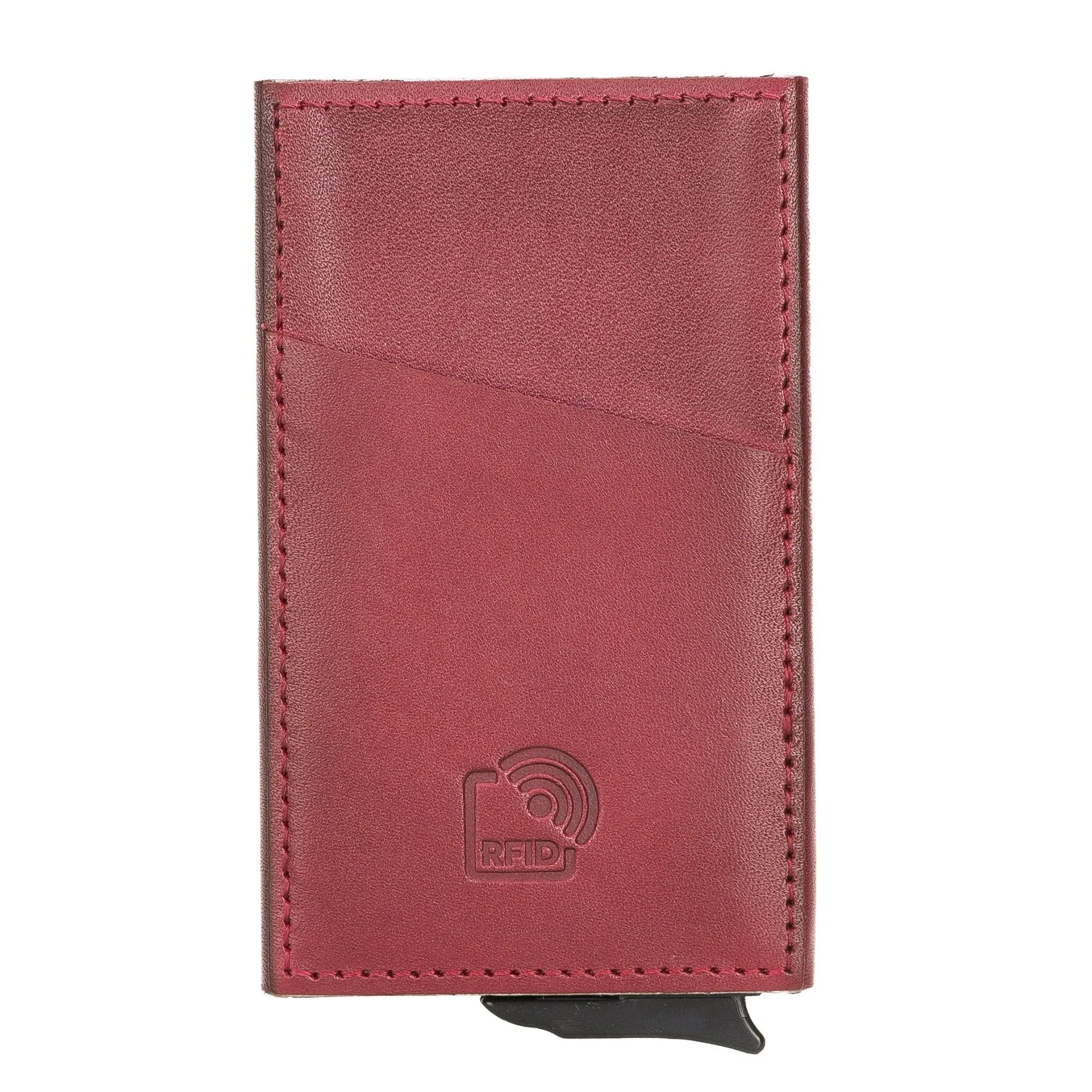 Leather Mechanical Pop Up Card Holder With RFID