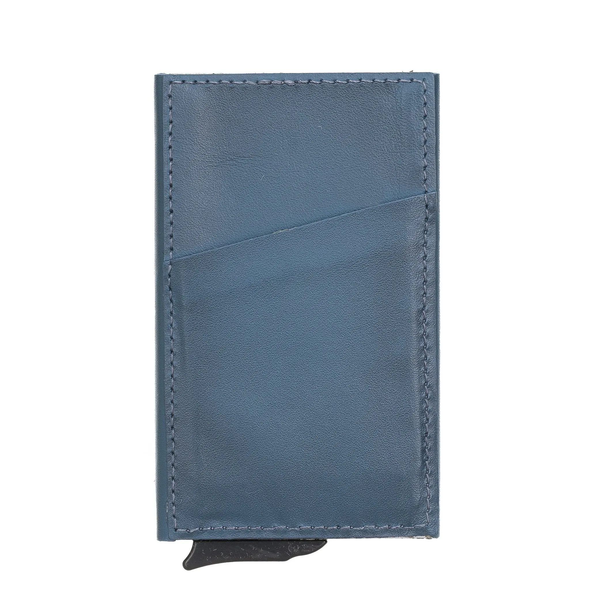 Leather Mechanical Pop Up Card Holder With RFID