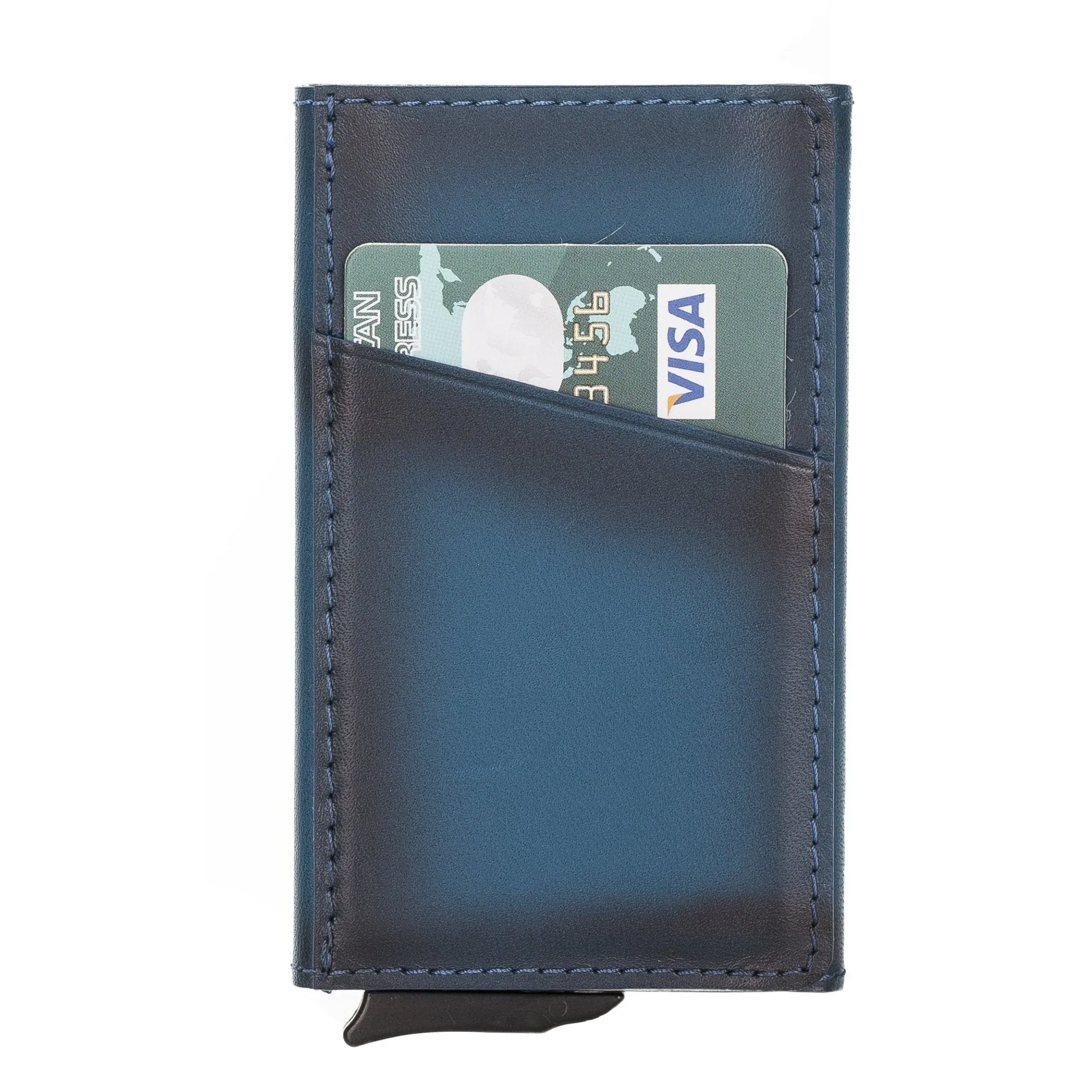 Leather Mechanical Pop Up Card Holder With RFID