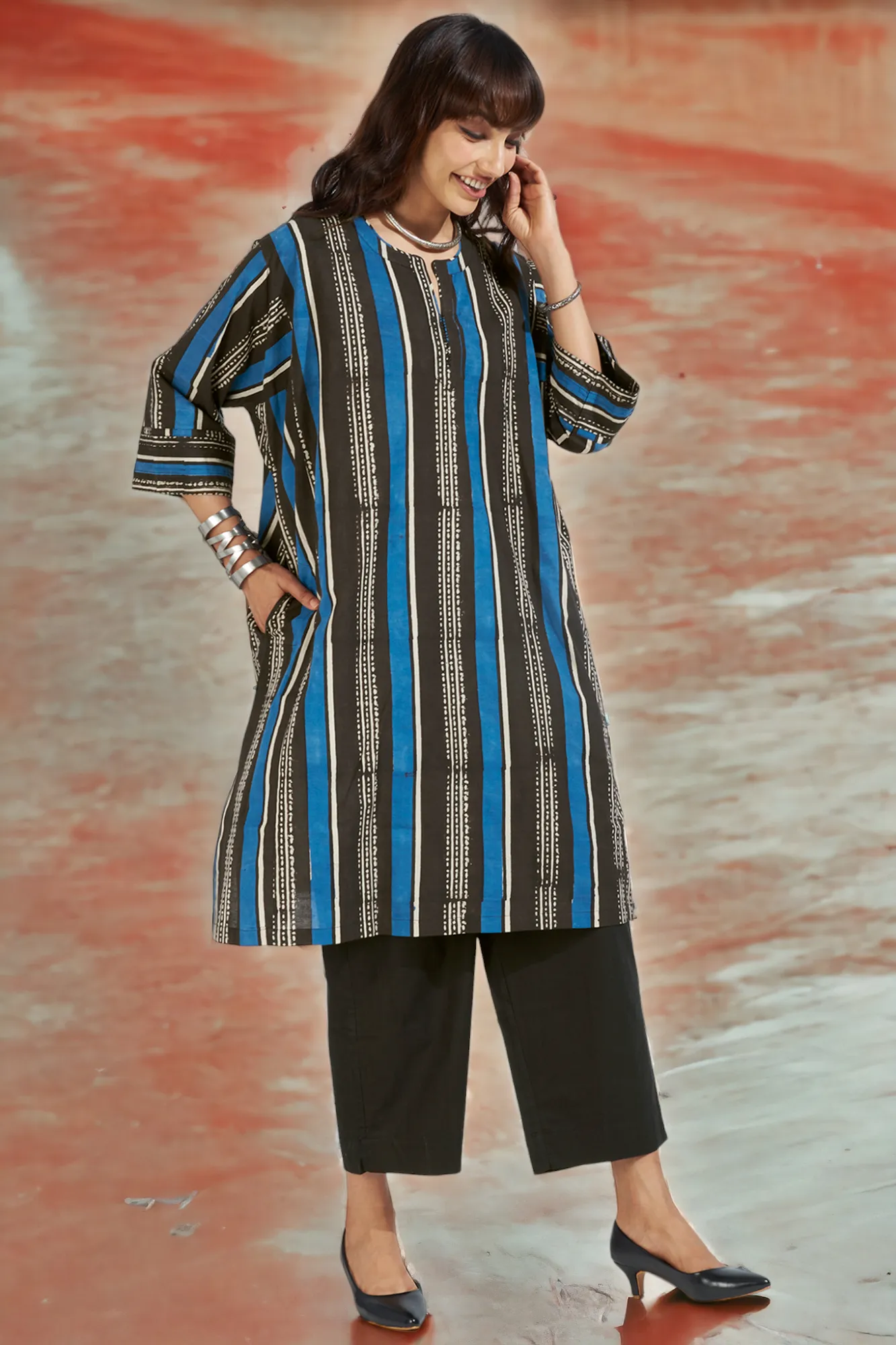 leisure tunic - eclectic blue & midnight stripes