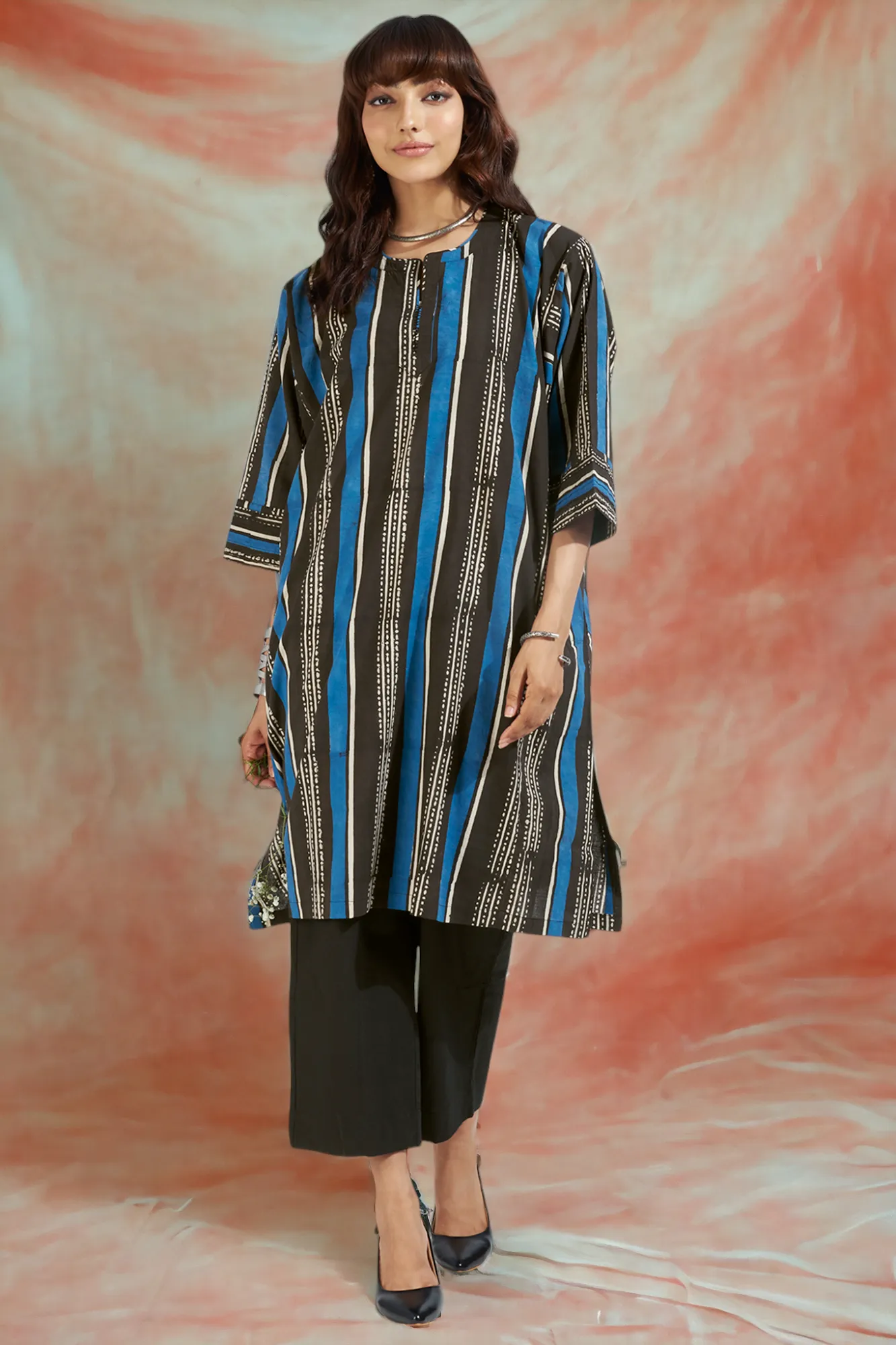 leisure tunic - eclectic blue & midnight stripes