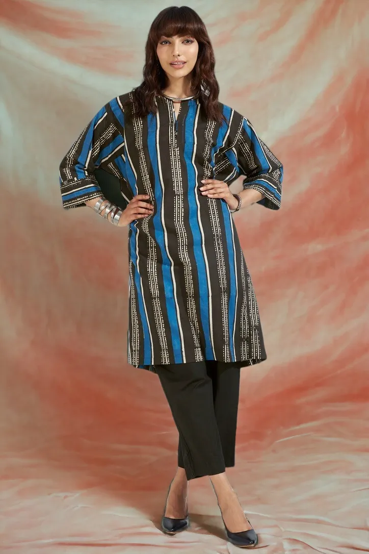 leisure tunic - eclectic blue & midnight stripes