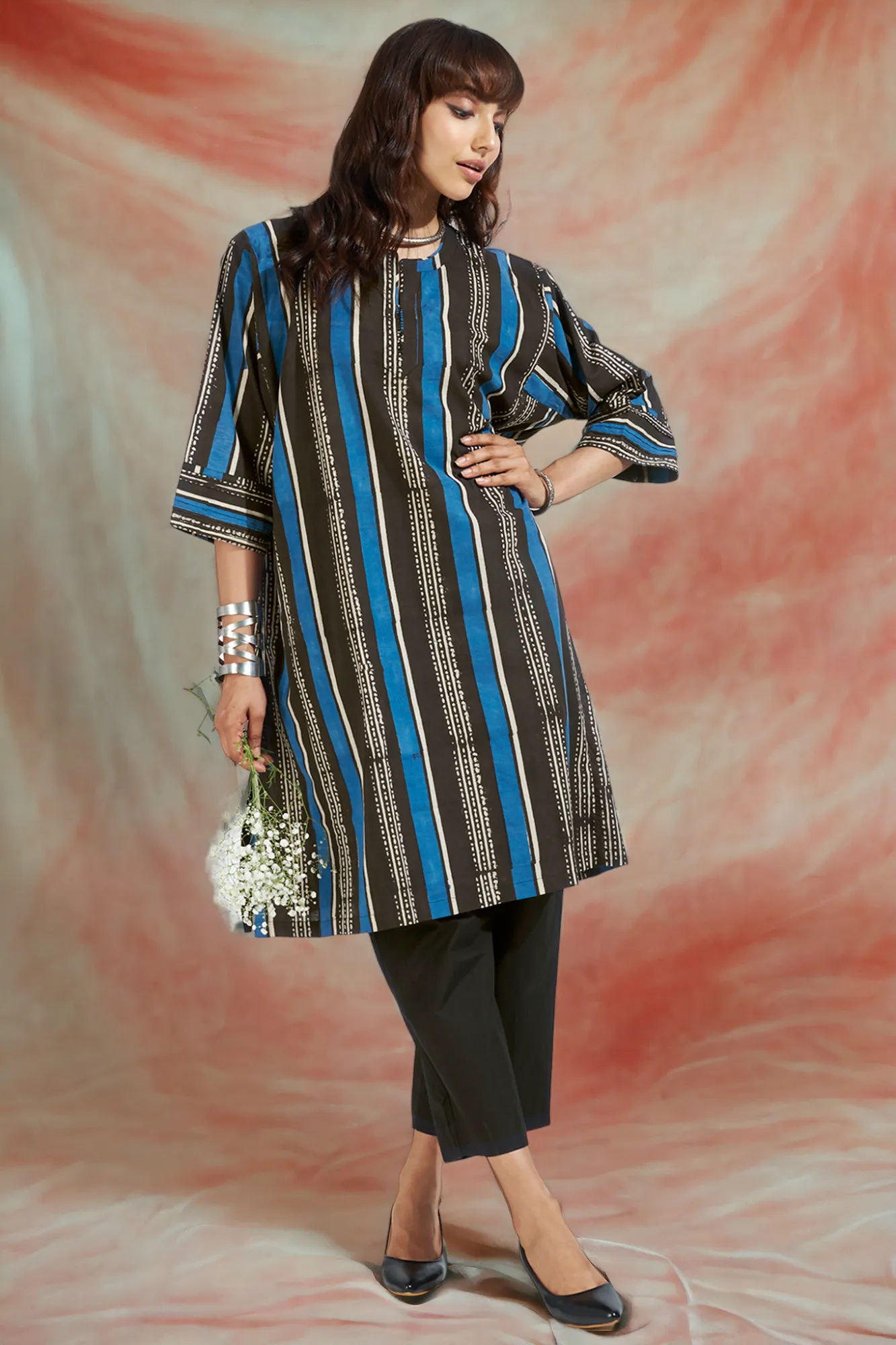 leisure tunic - eclectic blue & midnight stripes