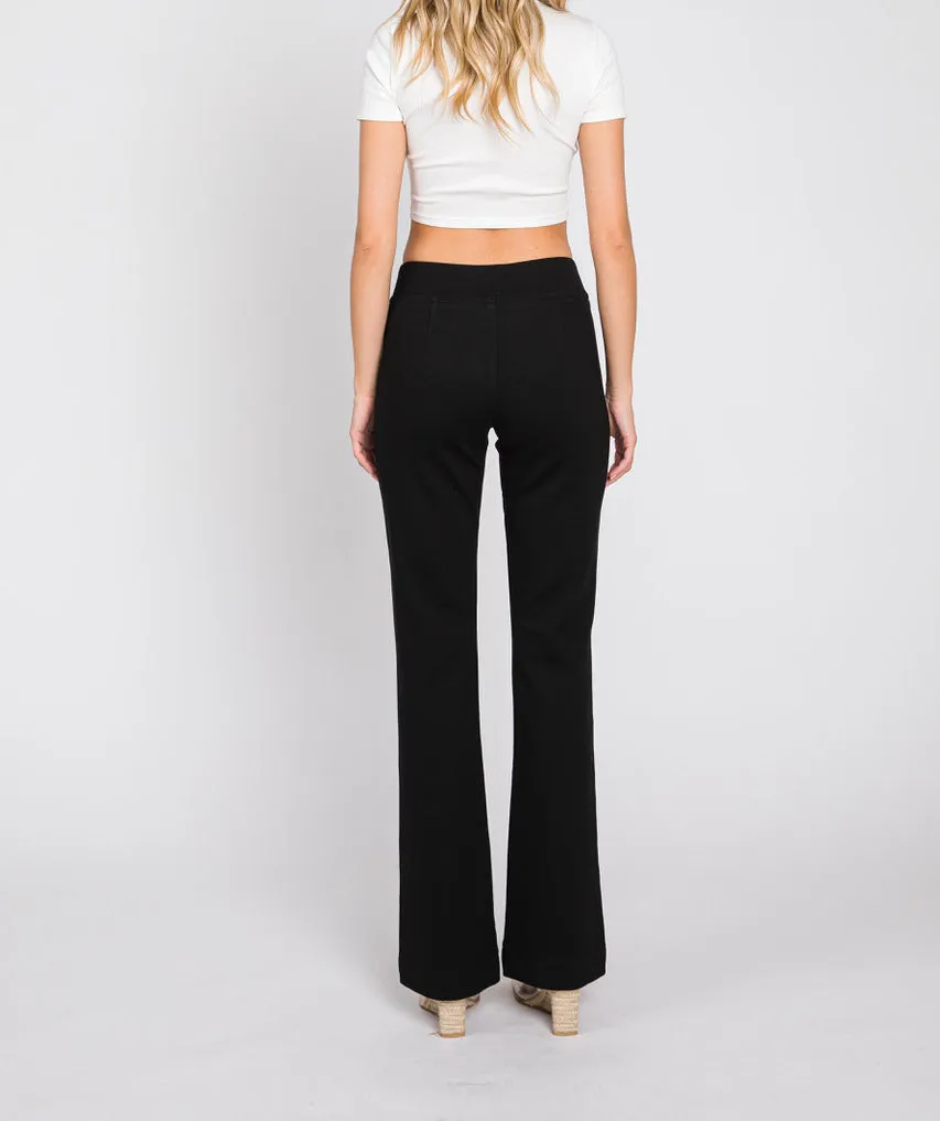 Leona Flare Slacks with Thick Waist Band in Black