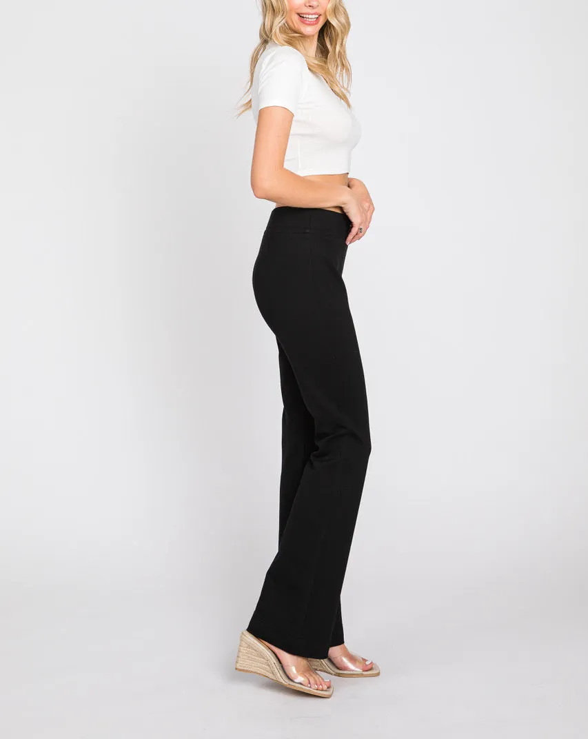 Leona Flare Slacks with Thick Waist Band in Black