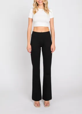 Leona Flare Slacks with Thick Waist Band in Black