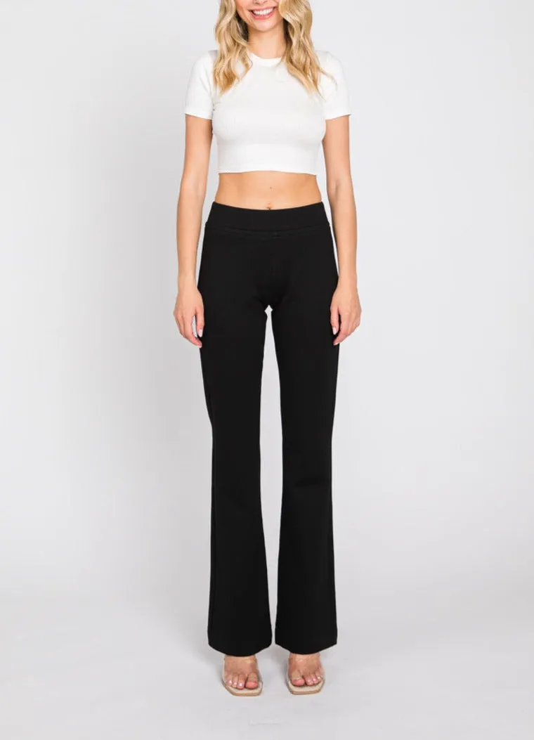 Leona Flare Slacks with Thick Waist Band in Black