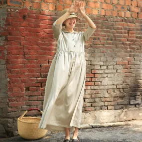 Loose Pan Collar Button Dress Summer Long Women Linen Dresses Z972915