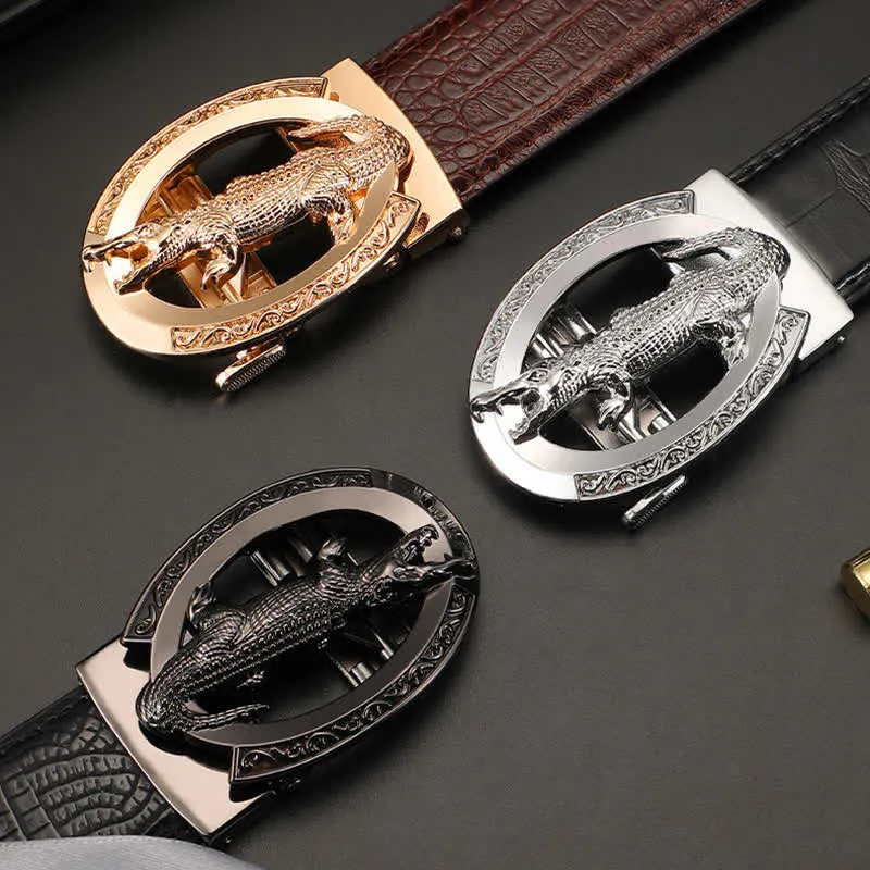 Men's Alligator Automatic Buckle Crocodile Print Leather Belt