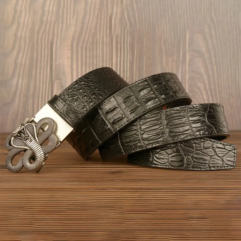 Men's Curled Cobra Alligator Pattern Leather Belt