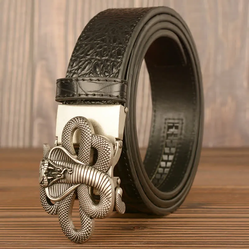 Men's Curled Cobra Alligator Pattern Leather Belt