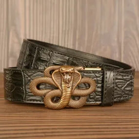 Men's Curled Cobra Alligator Pattern Leather Belt