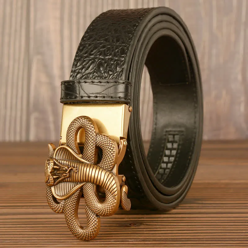 Men's Curled Cobra Alligator Pattern Leather Belt