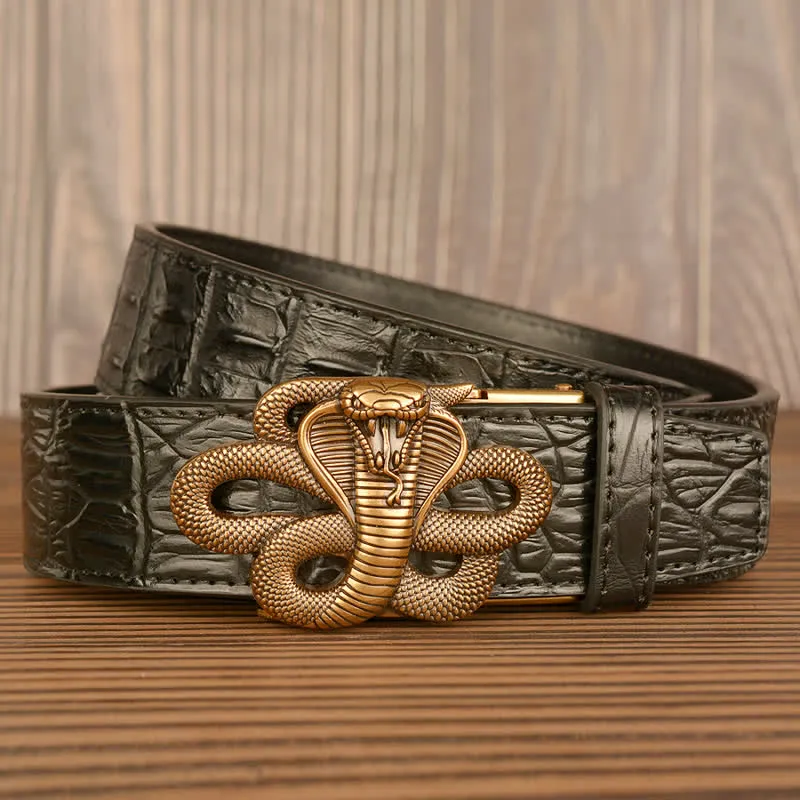 Men's Curled Cobra Alligator Pattern Leather Belt